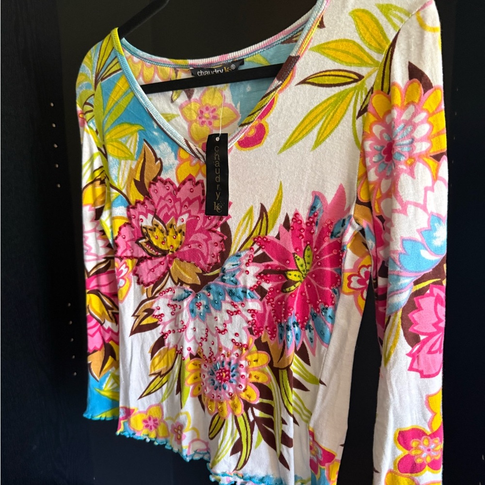 Beaded Women's Floral Top - Multicolor